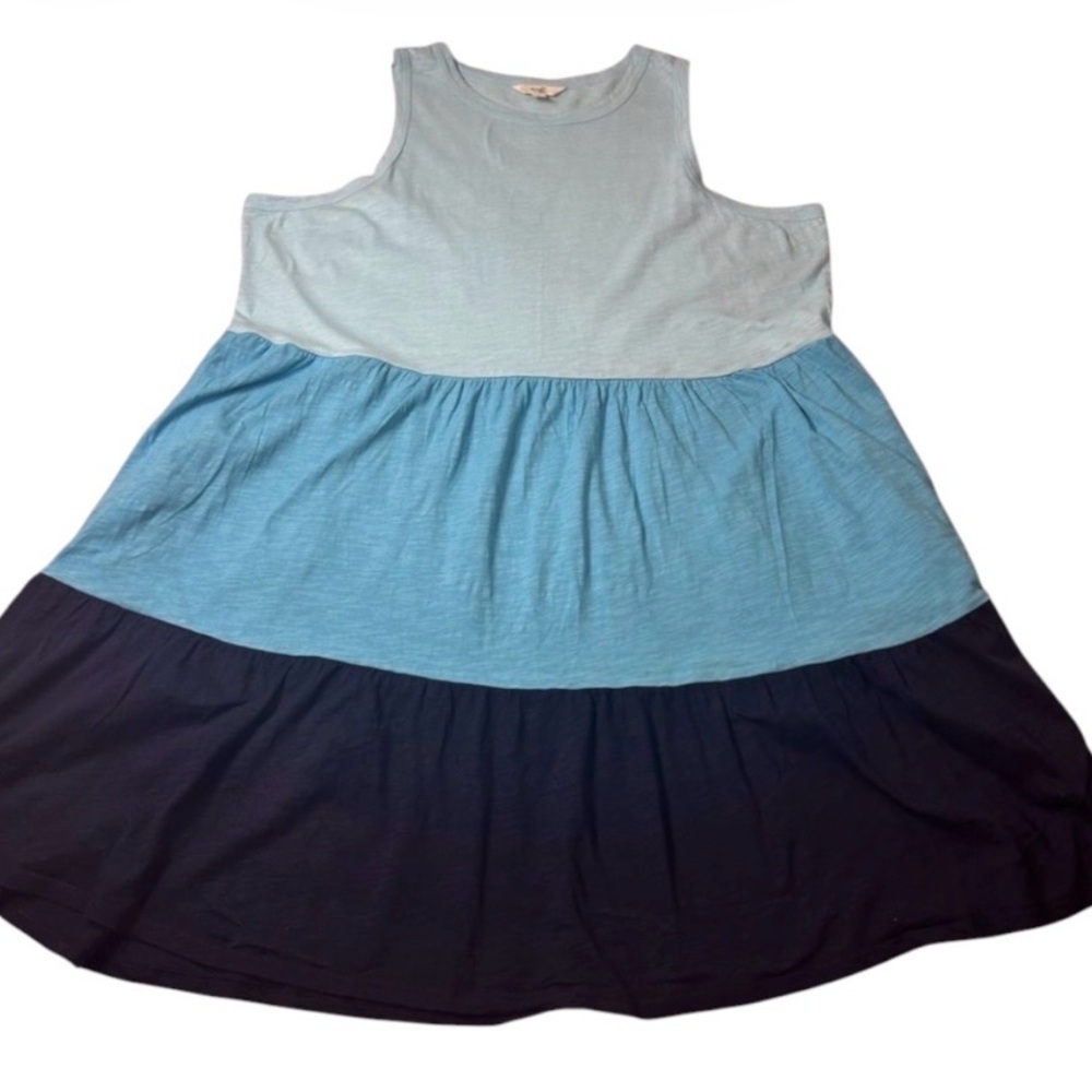 Terra & Sky Monochromatic Blue Tones Tiered Sleeveless Dress. Size 1X